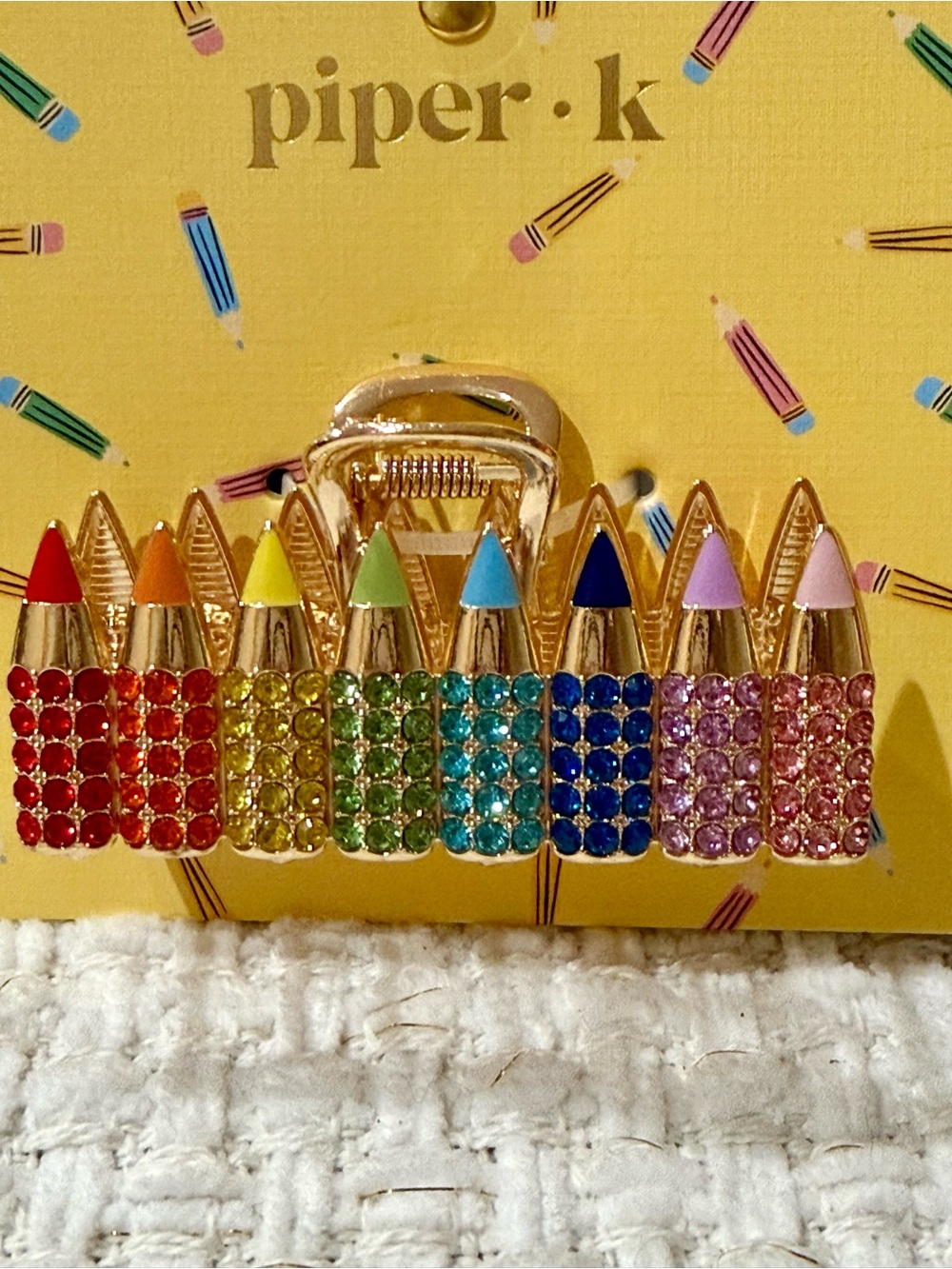 piper•k 🌈🚌Teacher/Kids Rainbow Pencil Crystals Hair Clip $18. NWT Teacher Gift